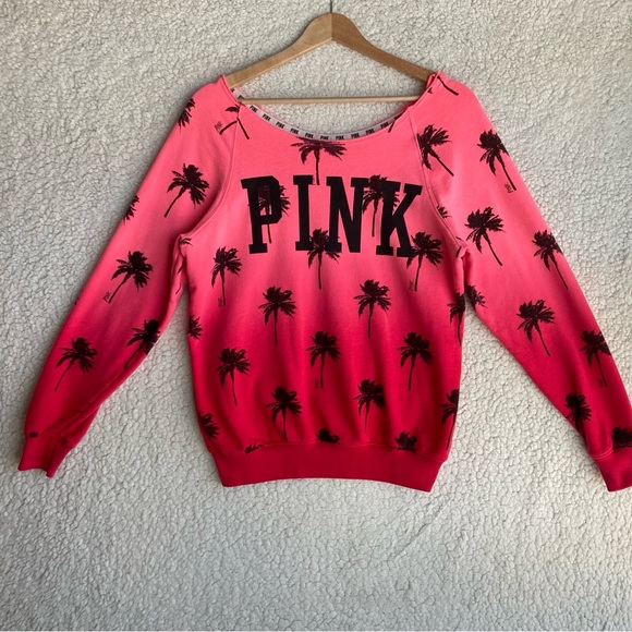 PINK Victoria’s Secret graphic sweatshirt with "Pink" print and palm trees Sz XS - Picture 4 of 16